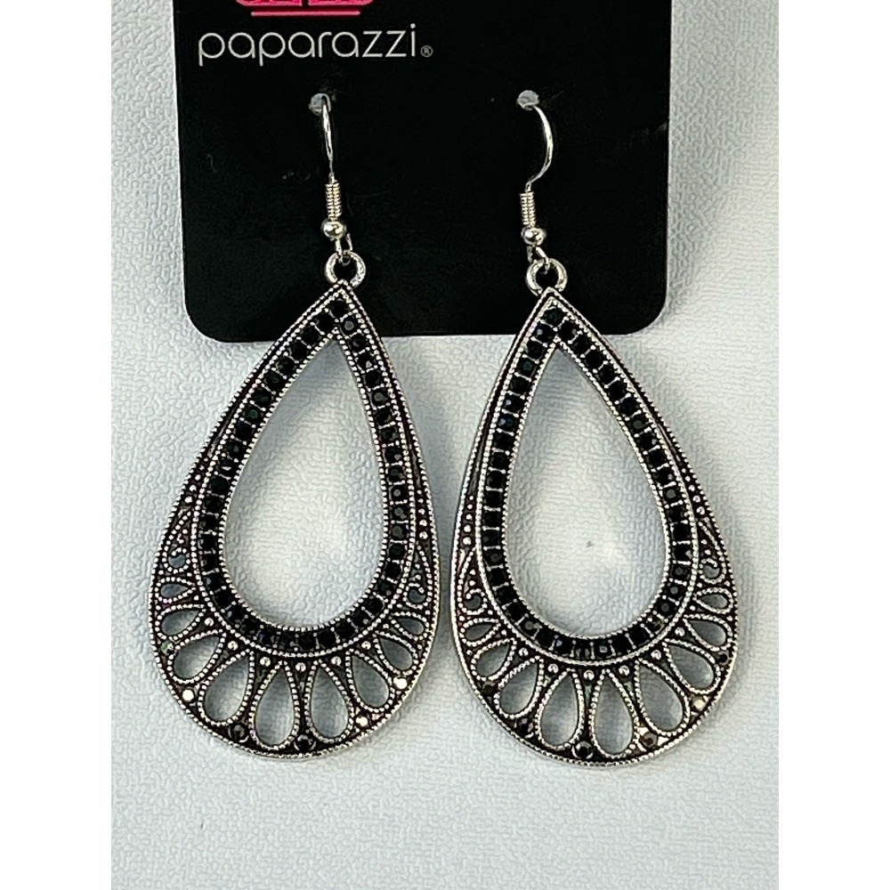Paparazzi Earrings Lot Silver Teardrop Filigree & Beaded Hoop Dangle Set - Picture 5 of 10